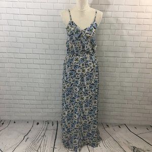 Moon & Meadow Blue‎ Poppies 100% Silk Maxi Dress Cottagecore NWT L